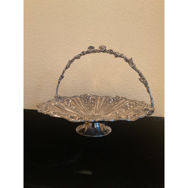 Antique Embossed Art Noavue Motif Fruit Basket With a Foldig Handelon a Pesdestal For Sale - Image 9 of 10