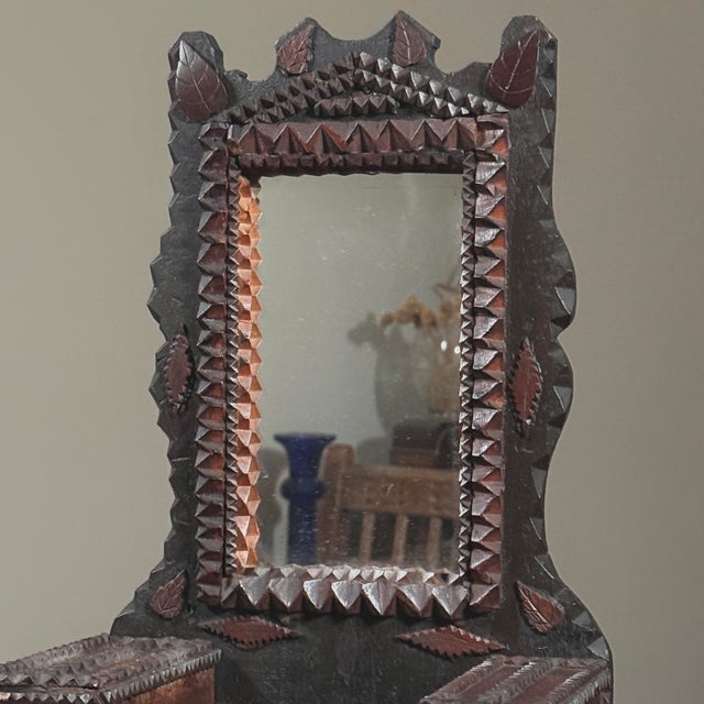 Antique Chip-Carved Tramp Art Dresser With Mirror/Folk Art For Sale In Philadelphia - Image 6 of 12