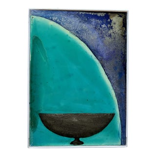 Modern Still Life Original Blue Contemporary Painting, "Silver Bowl", Framed For Sale