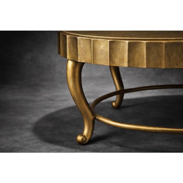 Vintage Hollywood Regency Oval Coffee Table by Decca With Fluted Apron and Ring Stretche For Sale - Image 4 of 9