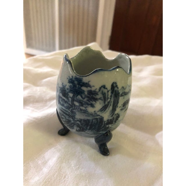Vintage Satsuma blue and white footed vase. Very unique egg shaped vessel. I displayed on bar cart with stir sticks. Can...