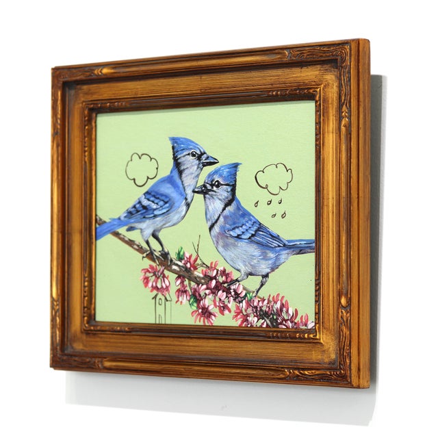 Abstract Planning for the Future - Blue Jay Birds Still Life Framed Acrylic Painting by Carlos Gamez De Francisco For Sale - Image 3 of 9