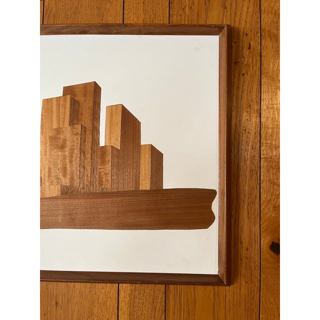 Mel Quimby Attr. 1960s Wood Veneer Cityscape Silhouette Framed Wall Art For Sale - Image 9 of 12