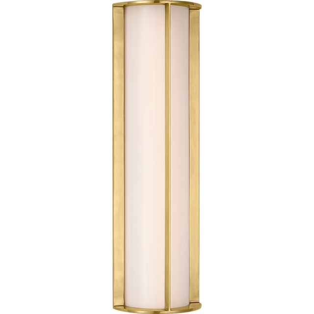 Modern Barbara Barry for Visual Comfort Signature Phinn 18" Linear Bath Sconce in Soft Brass with White Glass For Sale - Image 3 of 10