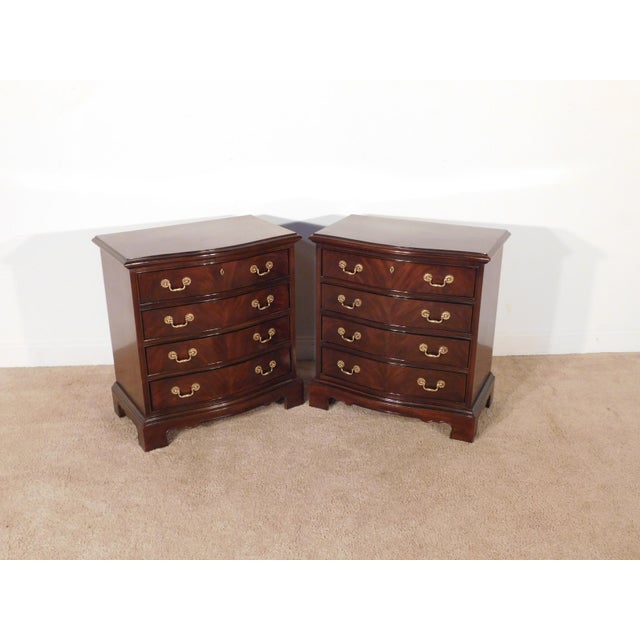 Chippendale Pr Drexel Heritage 1990s Flame Mahogany Chippendale Serpentine Bedside Chests Nightstands For Sale - Image 3 of 11