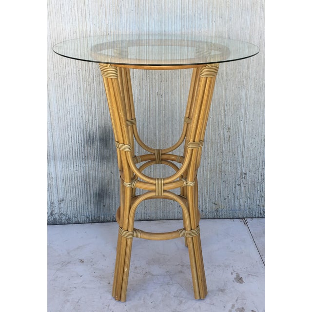 20th Century High Round Cocktail Table in Faux Bamboo With Glass Top For Sale - Image 11 of 11