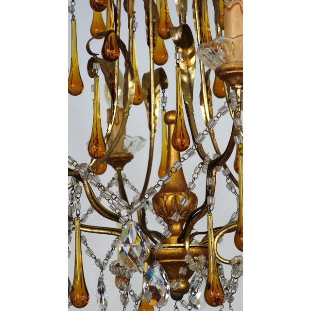 Gilded Metal and Murano Glass Drop Chandelier, 1940s For Sale - Image 12 of 12