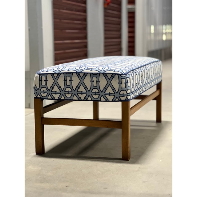 White 1960s Josef Frank Style Bench With Bamboo Trellis Upholstery For Sale - Image 8 of 11