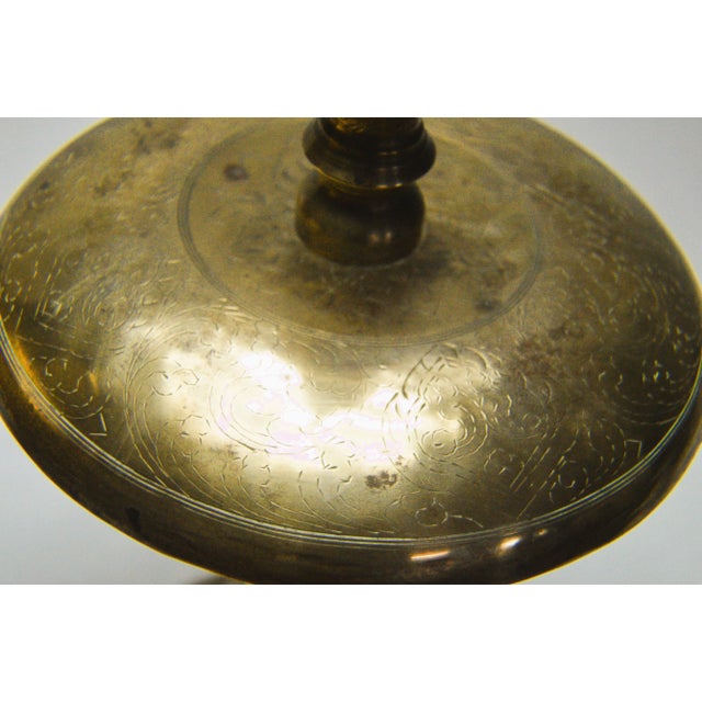 1970s 1970s Brass Etched Moroccan Style Altar Candle Holders - a Pair For Sale - Image 5 of 6