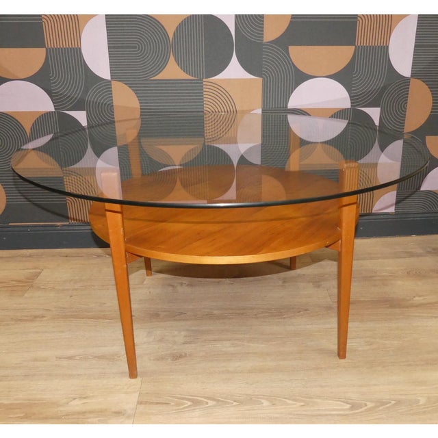 Mid-Century Moderm Coffee Table in Glass and Wood with Tapered Round Legs, 1960s For Sale - Image 6 of 16