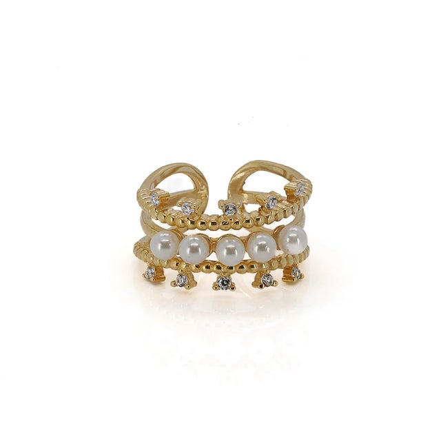 Cleopatra Pearl & Diamond Gold Adjustable Ring, Size 5 For Sale - Image 10 of 11