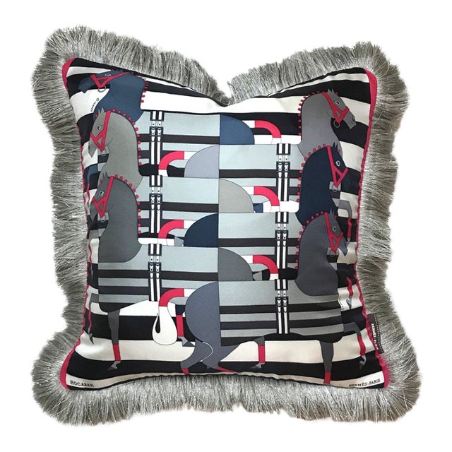 Hermès Rocabar Noir Vintage Silk Scarf Pillow Chairish