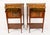 A thoroughly delightful pair of antique French walnut and tulipwood marble topped bedside cabinets, in the Louis XVI...