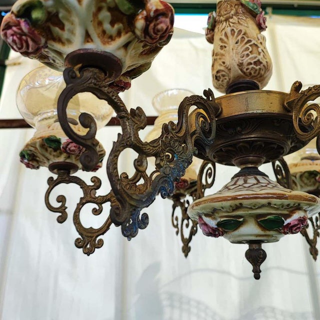 Glass Ceramic Chandelier with Screen Printing Glass Details, 1960s For Sale - Image 7 of 11