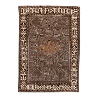 Mahal Handmade Brown Geometric Wool Rug For Sale