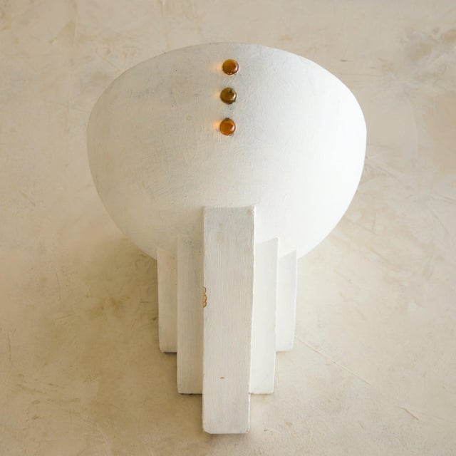 Off-white Pair of French Art Deco Plaster + Amber Glass Sconces, 1930s For Sale - Image 8 of 11