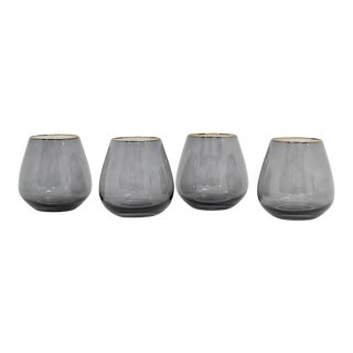 Siren Beverageware Charcoal + Gold Short Stemless - Set of 4 For Sale