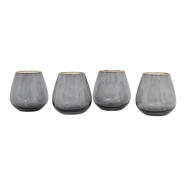 Siren Beverageware Charcoal + Gold Short Stemless - Set of 4 For Sale