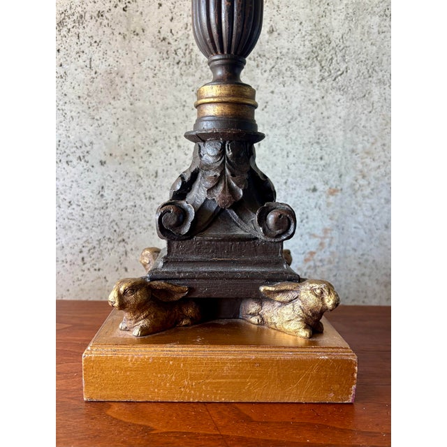 1970s Hollywood Regency Carved Wood and Gilt Rabbit Table Lamps - a Pair For Sale In Miami - Image 6 of 9