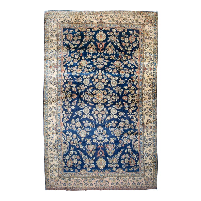 Early 20th Century Zabihi Collection Oversize Manchester Wool Navy Persian Sarouk Rug - 11'6" x 25'2" For Sale