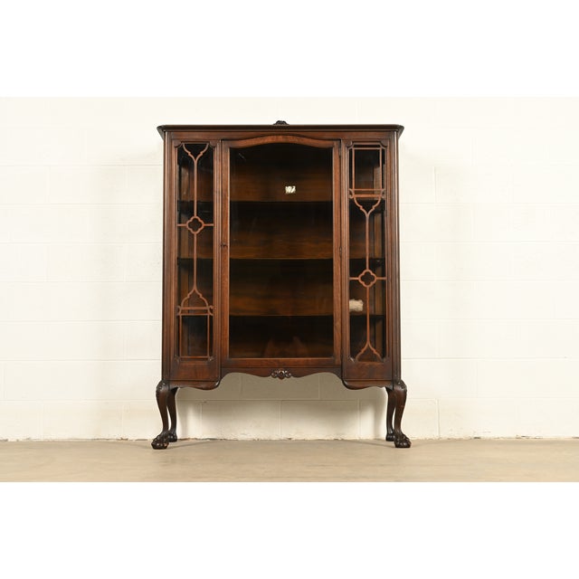Berkey & Gay Style Antique Chippendale Carved Mahogany Bookcase Cabinet, Circa 1920s For Sale - Image 13 of 13
