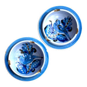Hand-Painted Mexican Folk Art Blue Bird Ashtray Catchalls- A Pair