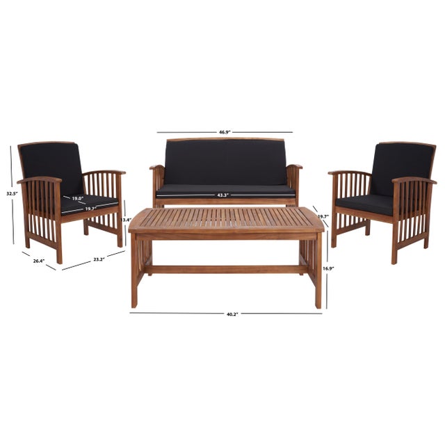 Transitional Rocklin 4-Piece Outdoor Set, Natural/Black For Sale - Image 3 of 10