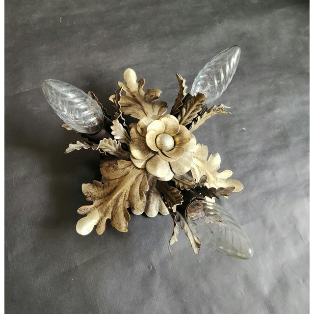 Vintage Florentine Floral Hand-Forged Silver-Plated 3-Light Flush Mount from Banci Firenze, Italy, Florence 1960s, Set of 5 For Sale - Image 10 of 18