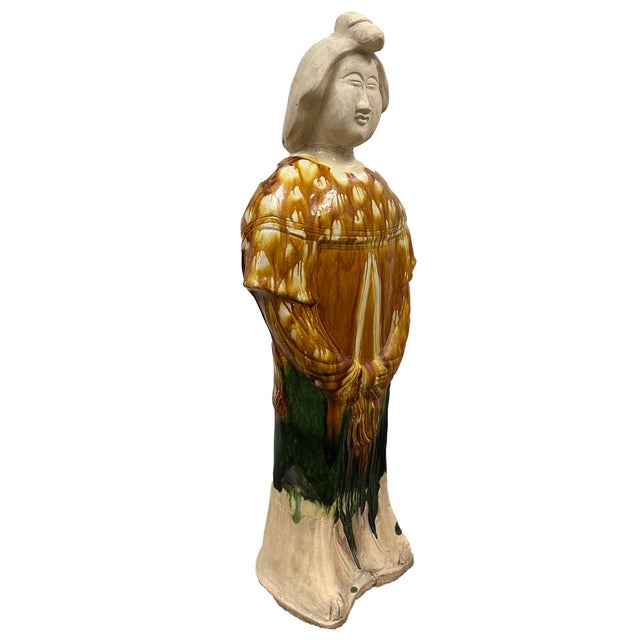 Mid Century Large Chinese Sancai Glazed Pottery Figure - Tang Style Court Lady For Sale In Los Angeles - Image 6 of 12