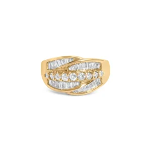 14K Yellow Gold 1.00 Cttw Diamond Cocktall Cluster 5 Stone Ring (H-I Color, SI1-I1 Clarity) - Ring S