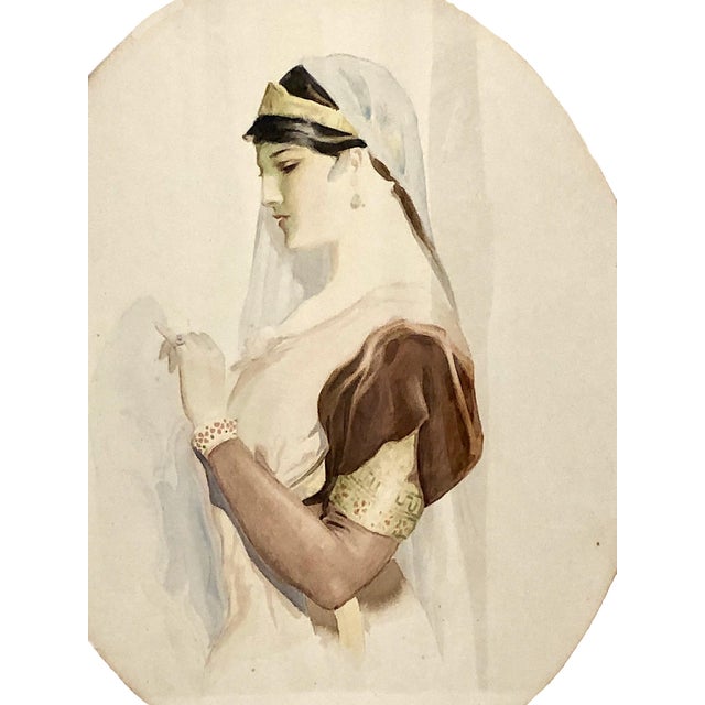 This piece is a classic portrait of a Lady of Lefkada wearing traditional Greek costume. Her flowing veil and structured...