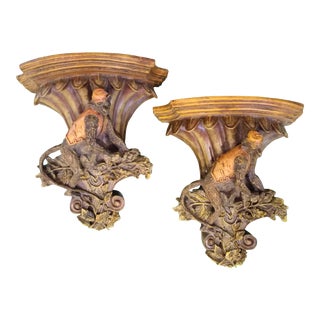 Vintage Monkey Resin Shelf Wall Sconces- a Pair For Sale