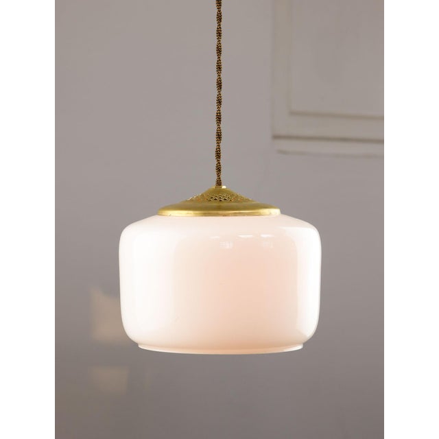 Mid-Century Modern Italian Opaline Glass and Brass Pendant Lamp, 1960s For Sale - Image 4 of 12