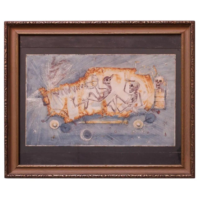 Paint Parker Panttila Surrealist Study Watercolor on Board For Sale - Image 7 of 7