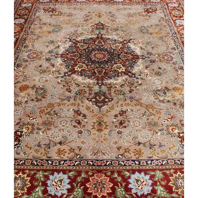 Islamic Central Medallion Design Tabriz Rug in Colorful Tones For Sale - Image 3 of 13