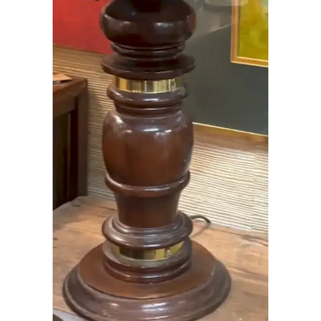 Pair of Mid Century Wood and Brass Lamps For Sale - Image 4 of 5
