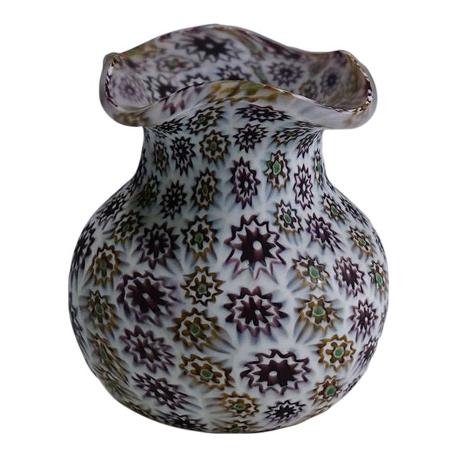 Antique Millefiori Vase in Violet and White, Fratelli Toso Murano Ca. 1920s For Sale