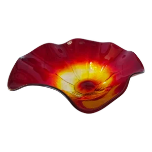 2008 Blenko Hand Blown Tangerine Ruffled Edge Centerpiece Bowl