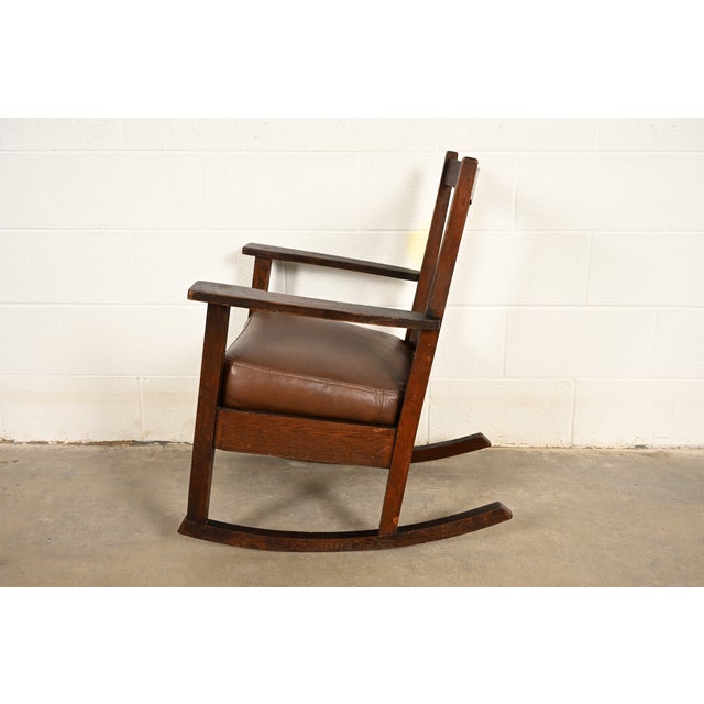 Limbert Antique Mission Oak Arts & Crafts Rocking Chair, Circa 1910 For Sale - Image 10 of 13