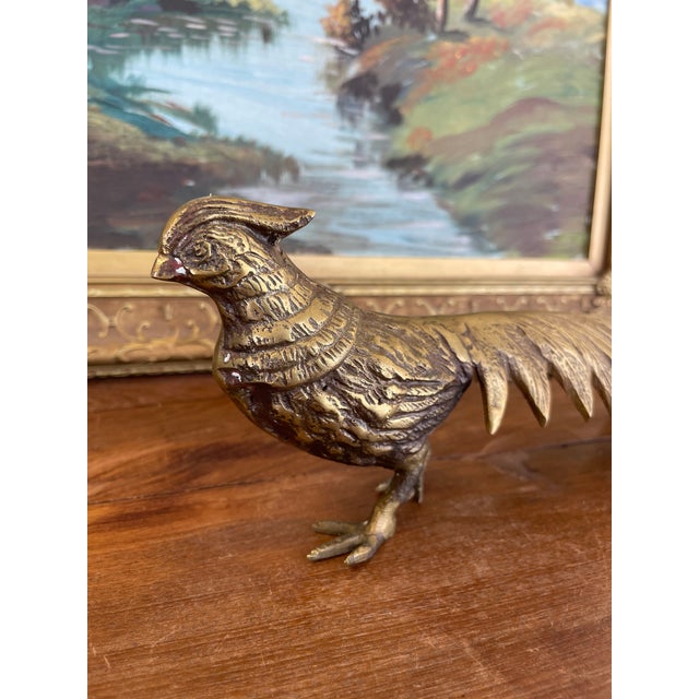 1970s Vintage Brass Toned Pheasant Bird Sculpture With Long Tail - Decorative Metal Figurine For Sale - Image 5 of 11