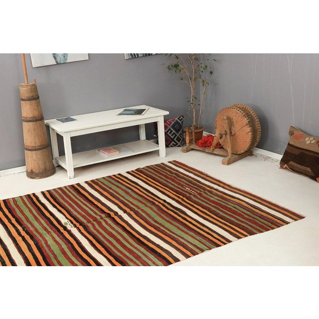 Mid 20th Century Striped Vintage Turkish Kilim Rug For Sale In Los Angeles - Image 6 of 7