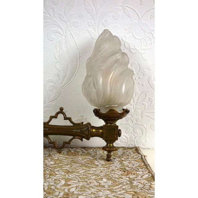 Metal Antique Brass and Glass Torch Wall Lamp from Unbekannt, 1920s For Sale - Image 7 of 10
