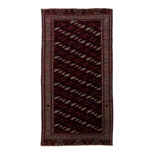 Allover Designed Handmade Afghan Wool Rug From 1930s in Burgundy Color