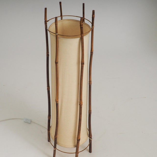 Large Bamboo and Linen Floor Lamp by Louis Sognot, 1960s For Sale - Image 10 of 18