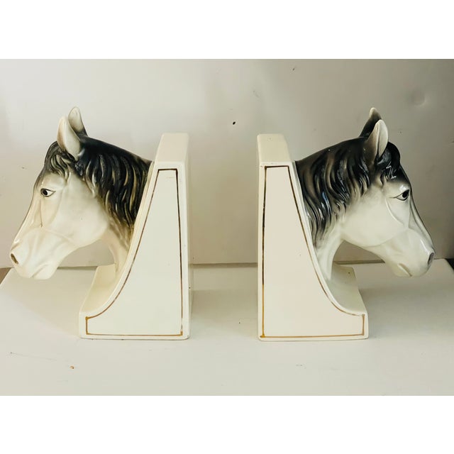 1950s Gorgeous Pair of Horse Heads Bookends Japan Ceramic For Sale - Image 4 of 5