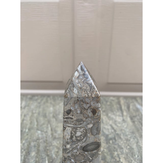 Stone Brown and Grey Marble Obelisk With Dramatic Veining For Sale - Image 7 of 9