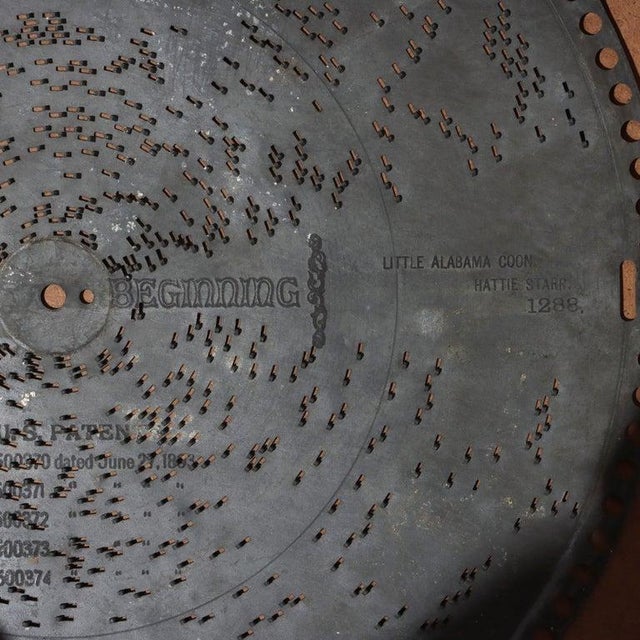 Antique Regional Mahogany Music Box Disk Cabinet With One Disk Circa 1920 For Sale - Image 9 of 9