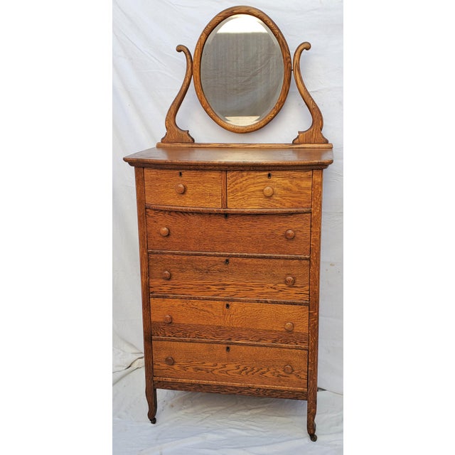 Antique Mission American Oak Highboy Dresser Chest With Mirror Chairish