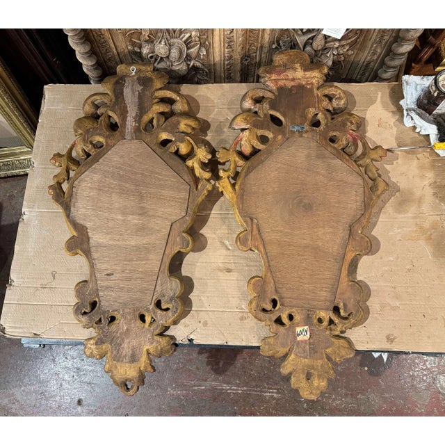Pair of 19th Century Italian Louis XV Carved Giltwood Wall Mirrors For Sale - Image 9 of 10