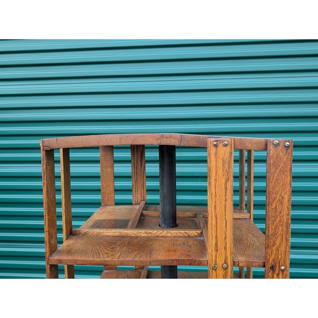 Antique John Danner Oak Five-Tier Revolving Bookcase, Canton Ohio For Sale - Image 4 of 18